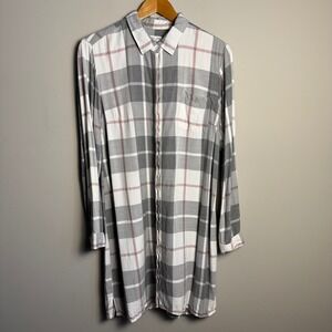Tribal Jeans Plaid Button Down Shirt Dress Women Large Long Sleeve Pocket Cabin